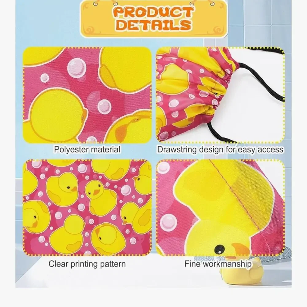 NWOT Duck-Themed Kids Drawstring Backpack Set - Yellow, Pink, Blue 8 pack